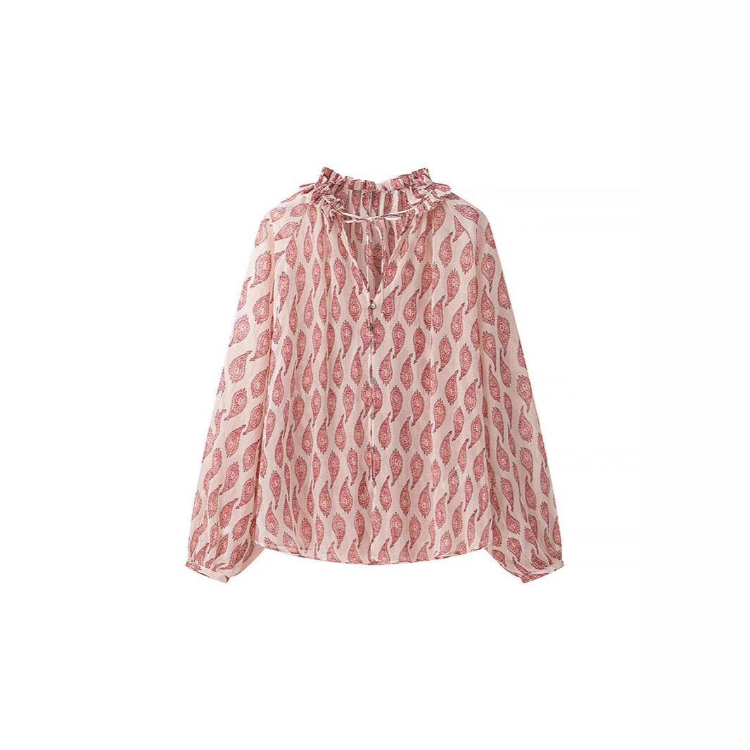 Women's chiffon blouse with ruffle collar and paisley print Mune Fashion