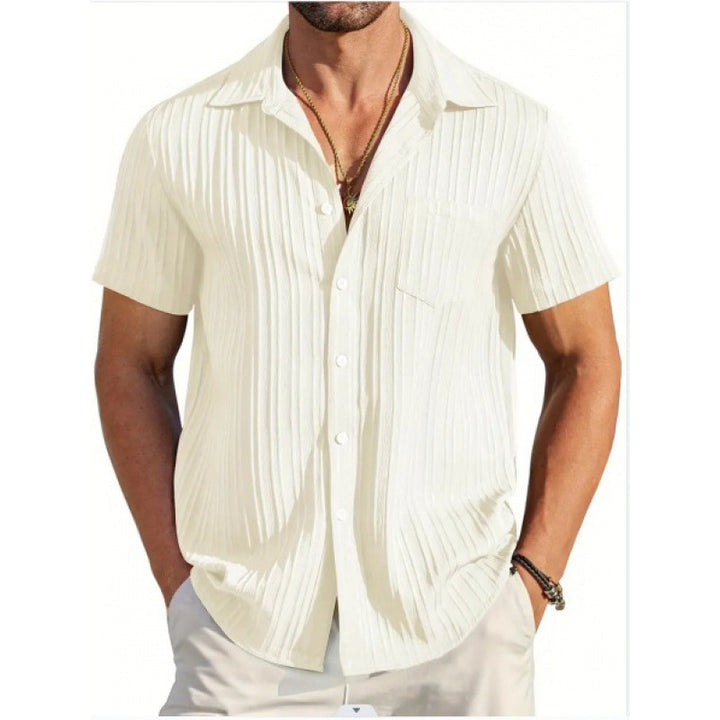 Men's Short Sleeve Crinkle Shirt with Notch Collar and Chest Pocket Mune Fashion