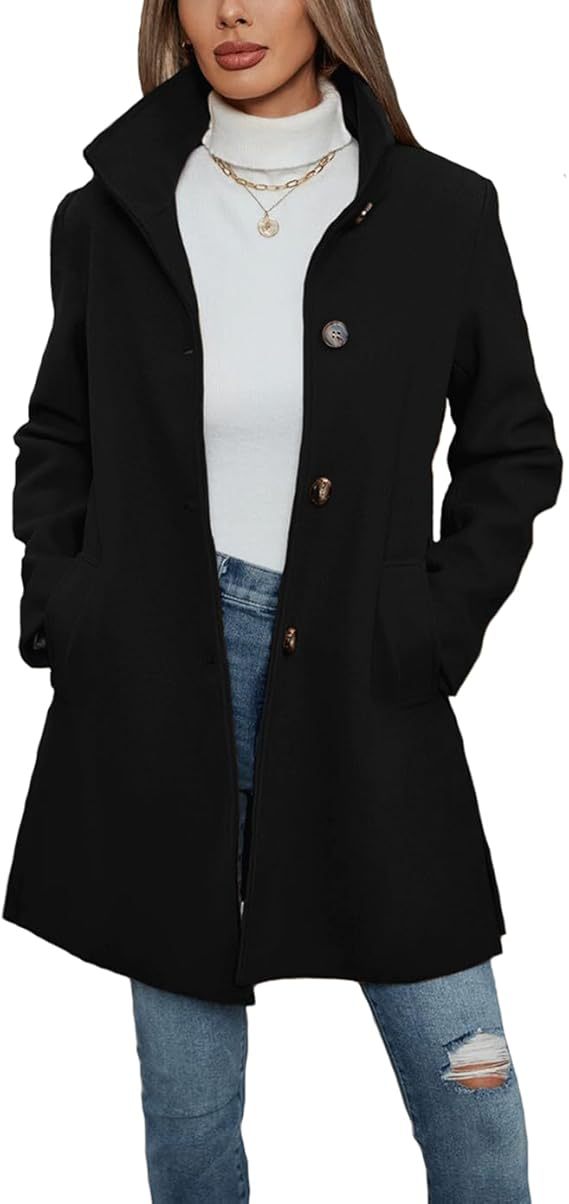 Women's Elegant Wool Coat with High Collar and Practical Pockets Mune