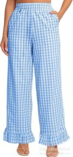 Women's palazzo pants with elastic waistband, side pockets, and ruffled hem Mune Fashion