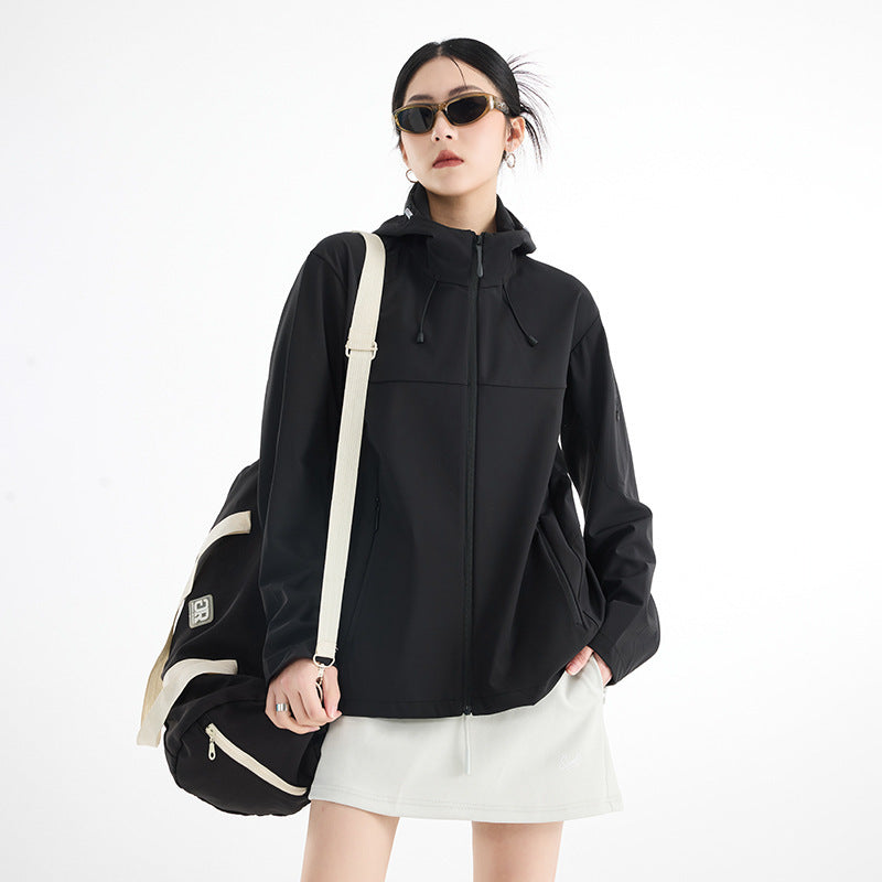 Women's Breathable Softshell Rain Jacket with Hood, Windproof and Minimalist Tech Look Mune Fashion