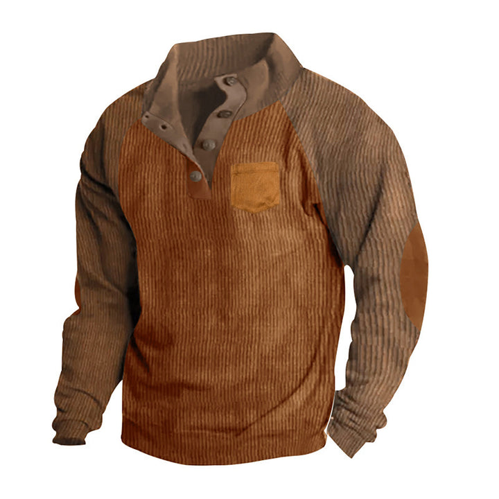 Men's Ribbed Henley Sweater with Raglan Sleeves, Elbow Patches & Chest Pocket Mune Fashion