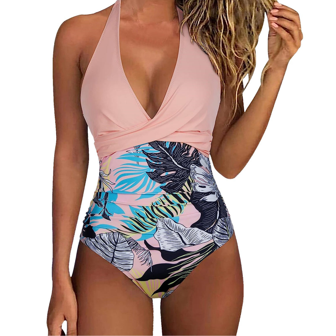 Women's one-piece swimsuit with floral wrap design and adjustable straps Mune Fashion