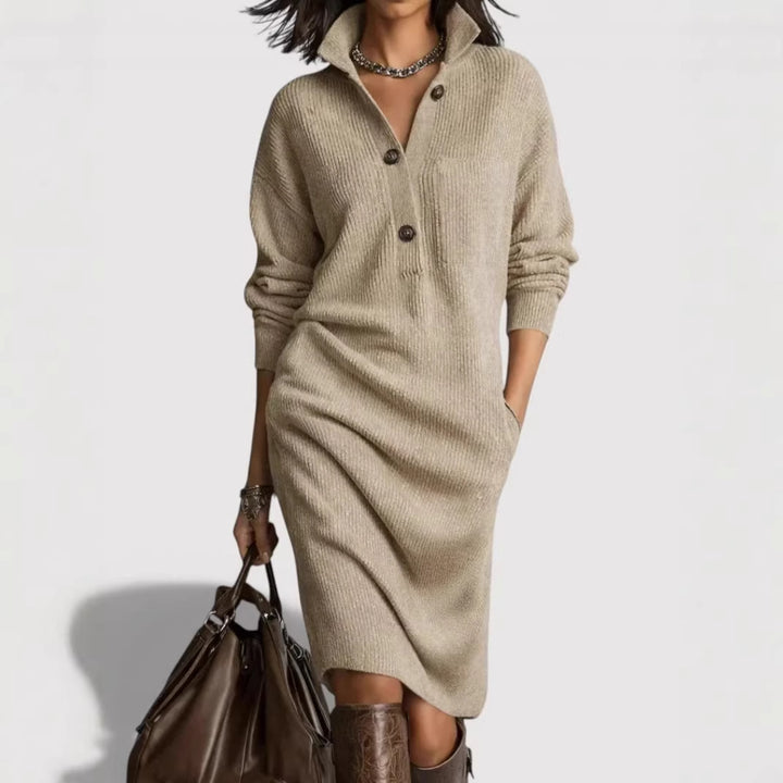 Women's Comfortable Knit Dress with Button Details