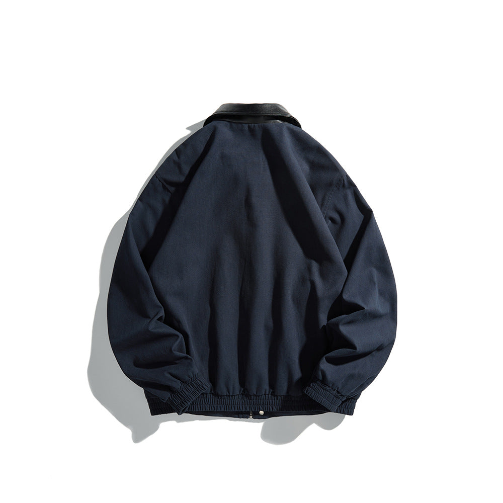 Men's Masculine Boxy Field Blouson with contrasting faux leather collar and concealed snap button placket Mune Fashion