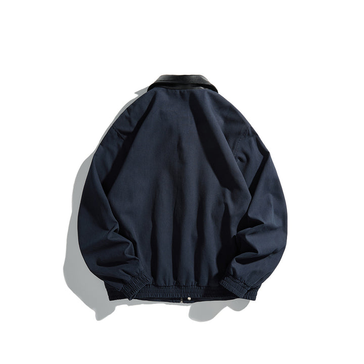Men's Masculine Boxy Field Blouson with contrasting faux leather collar and concealed snap button placket Mune Fashion