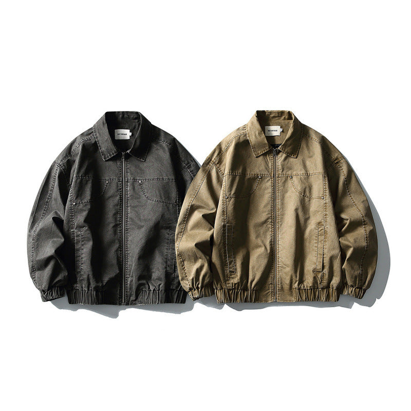 Unisex Short Boxy Denim Blouson Jacket with Zipper, Shirt Collar and Elastic Hem Mune Fashion