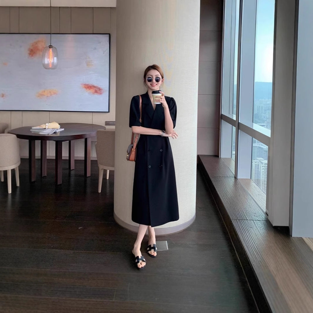 Ladies Double-Breasted Long Blazer Coat with Tailored Cut and Structured Shoulders Mune Fashion