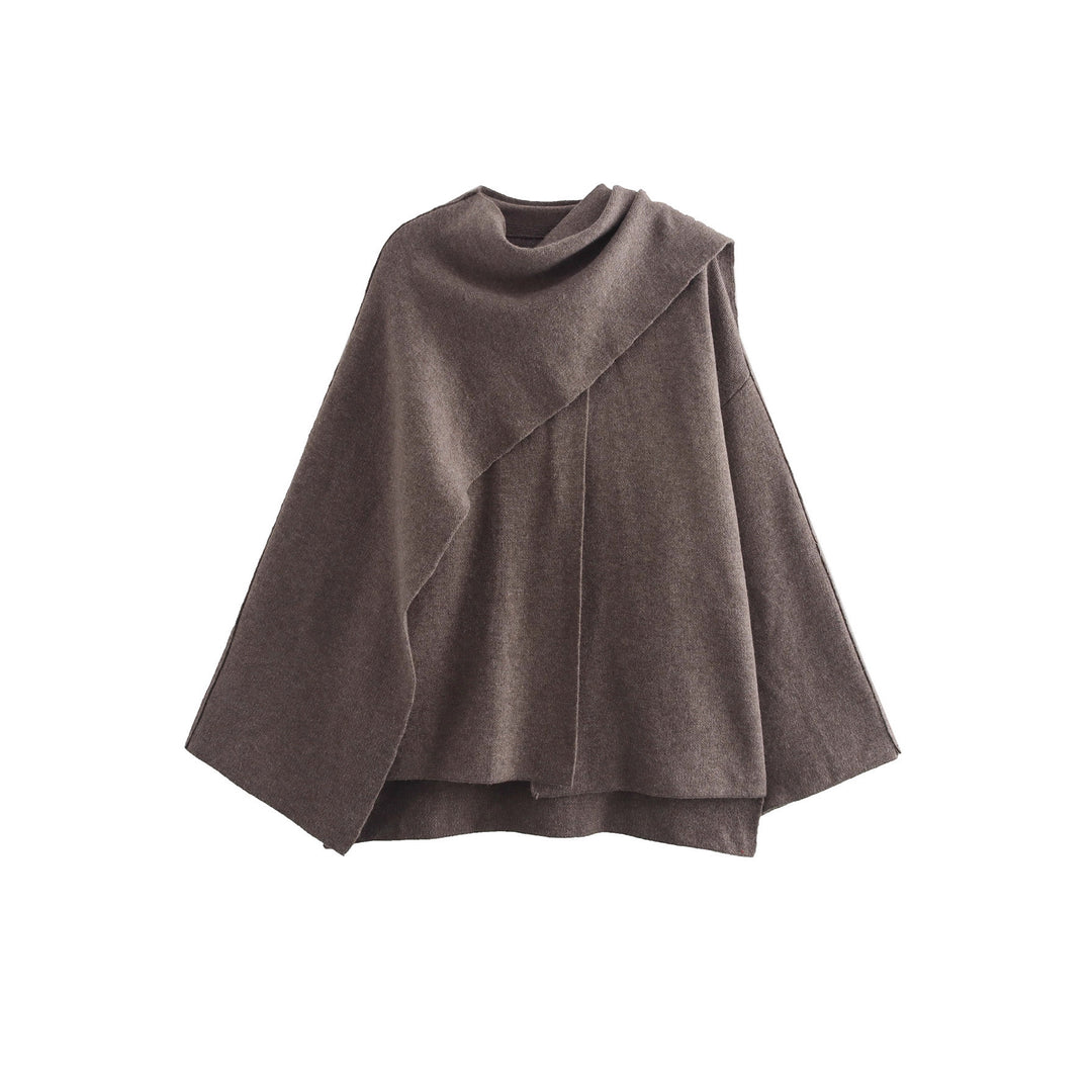 Women's cape with asymmetrical fall, stand-up collar and wool blend Mune Fashion