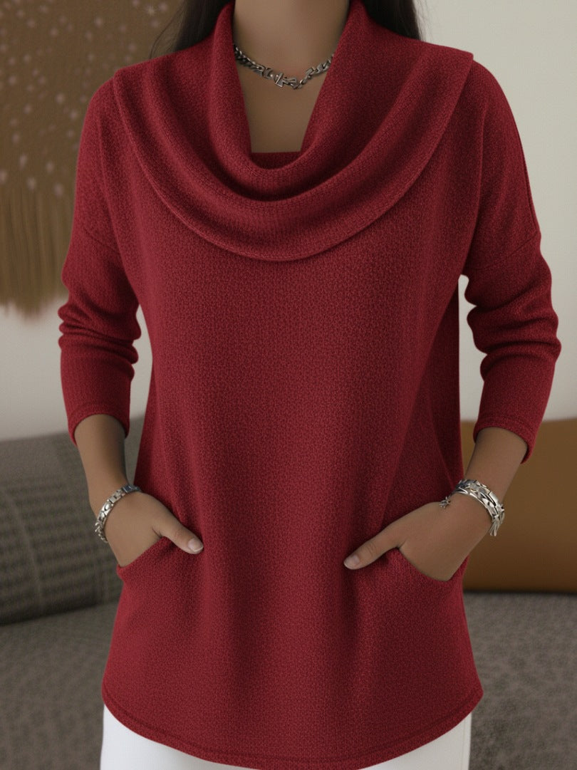 Women's Cozy Fine Knit Sweater with Shawl Collar and Pockets Mune Fashion