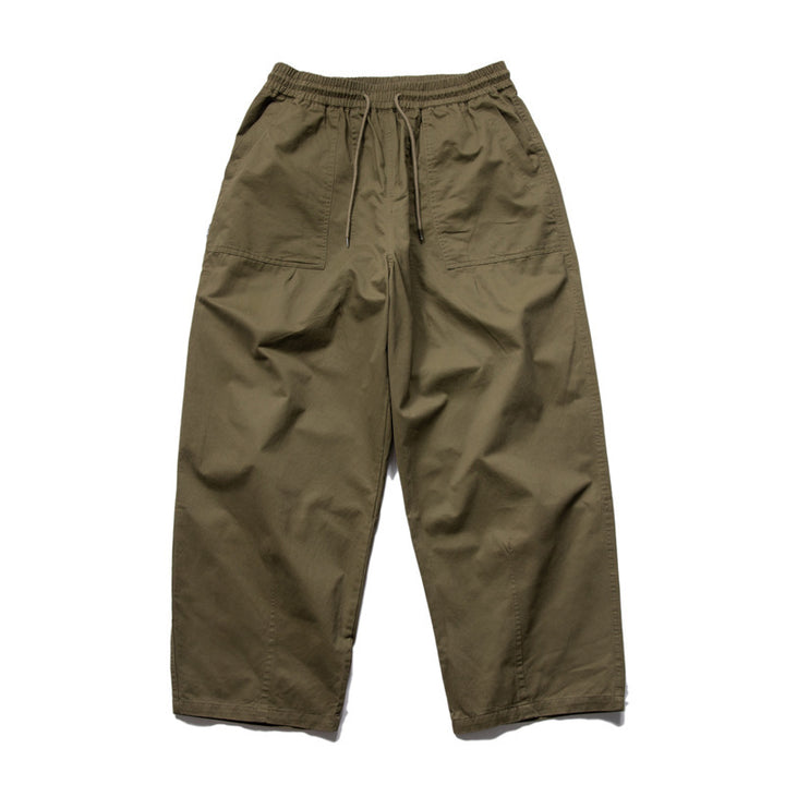 Men's Wide Relaxed Cargo Pants with Elastic Drawstring Waistband and Patch Pockets Mune Fashion