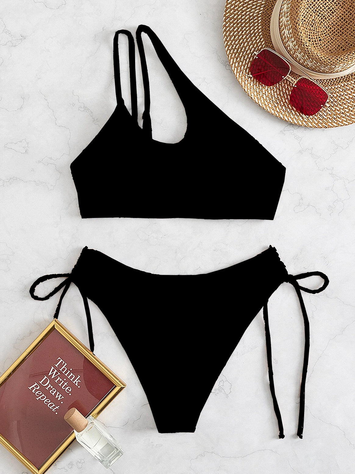 Women's bikini set with asymmetric top and side lacing Mune Fashion