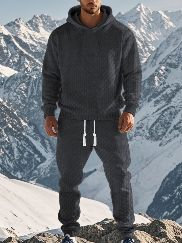 Men's Cozy Leisure Set with Hood and Elastic Waistband Mune