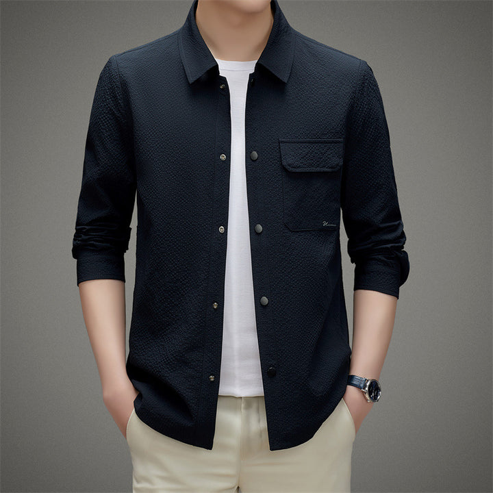 Men's Casual Structured Overshirt with Chest Pocket and Button Placket Mune Fashion