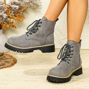 Women's lace-up ankle boots in suede look with warm lining, padded shaft and durable tread sole Mune Fashion