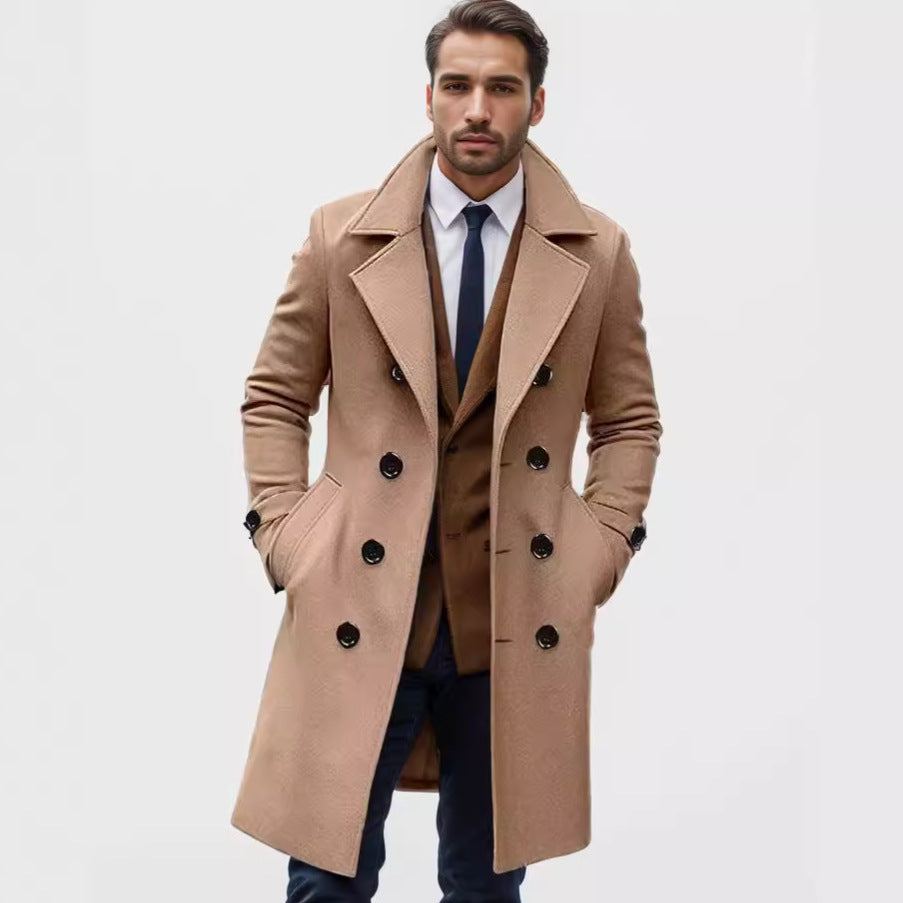 Men's double-breasted wool coat with wide lapels and fitted silhouette Mune Fashion