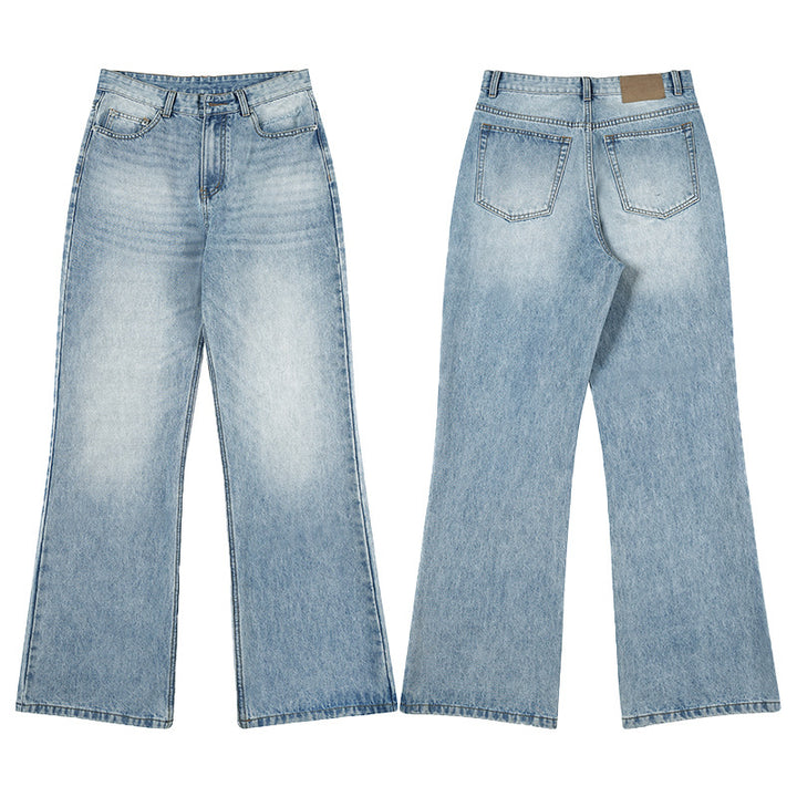 Men's Lightly Washed Ultra Wide Denim Marlene Trousers with Floor-Length Hem Mune Fashion