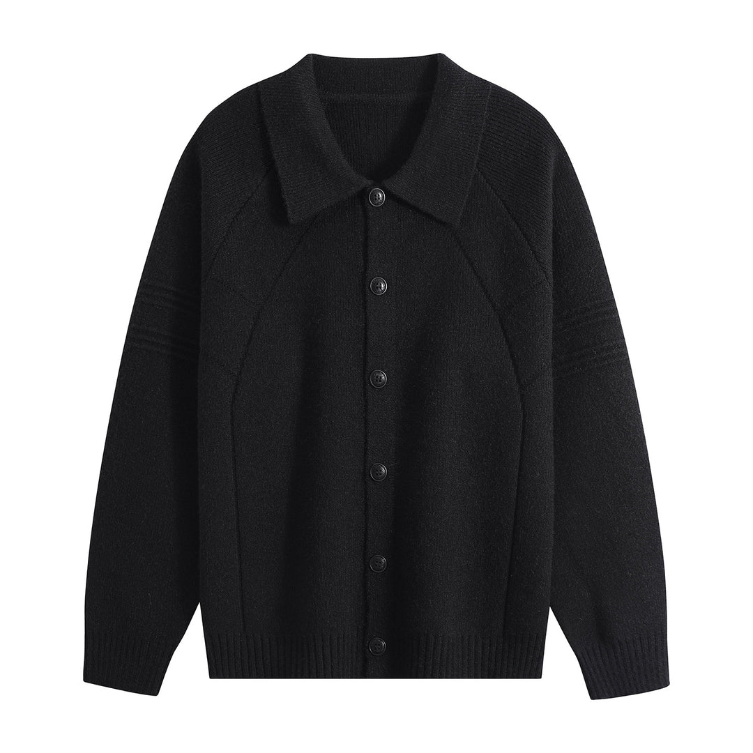 Men's knit cardigan with shirt collar, raglan sleeves & ribbed hem Mune Fashion