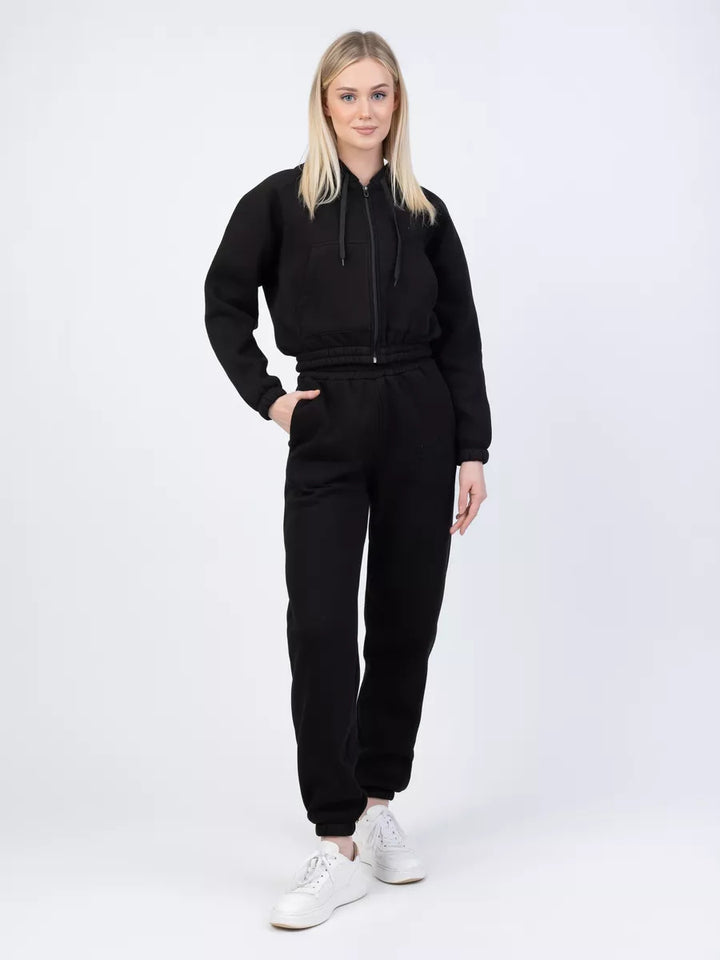 Women Cropped Zip Hoodie with Elastic High-Waist Jogging Pants Mune Fashion
