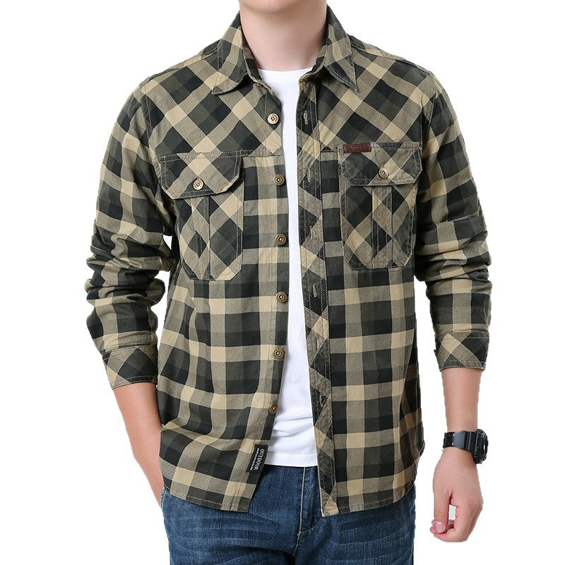 Men's casual checked flannel shirt jacket made of cotton blend with double chest pockets and reinforced quilting Mune Fashion