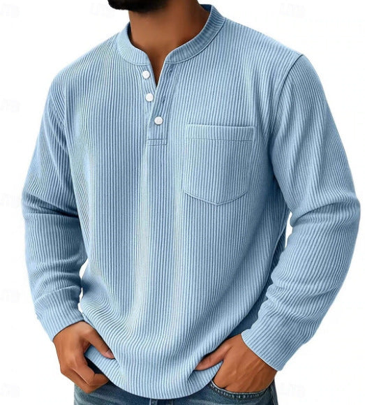 Men's thermal waffle knit Henley shirt with stand-up collar, chest pocket, and ribbed comfort fit Mune Fashion