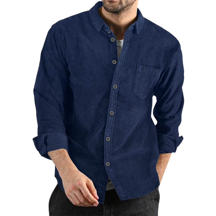 Men's Elegant Cord Shirt with Practical Chest Pocket Mune