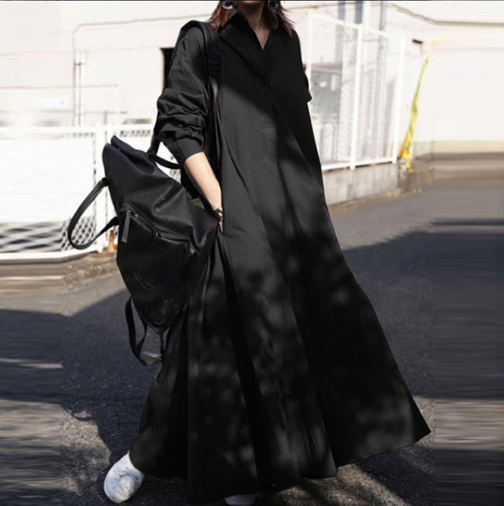 Women's Oversized Shirt Dress in A-Line with Shirt Collar Mune Fashion