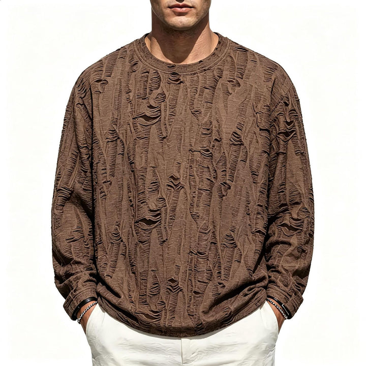 Men's Oversized Sweatshirt with Frayed Look and Structured Ribbed Optics Mune Fashion