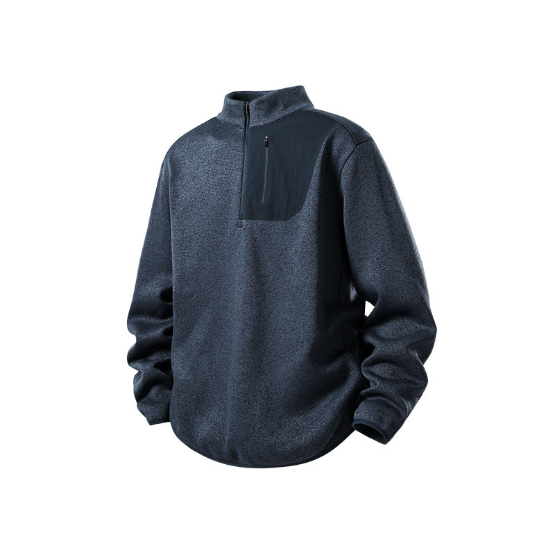 Herren Fleece-Halbzip-Pullover mit Stehkragen, Brustreißverschlusstasche und Relaxed-Fit Mune Fashion