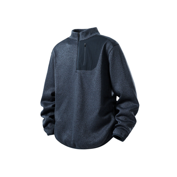 Herren Fleece-Halbzip-Pullover mit Stehkragen, Brustreißverschlusstasche und Relaxed-Fit Mune Fashion