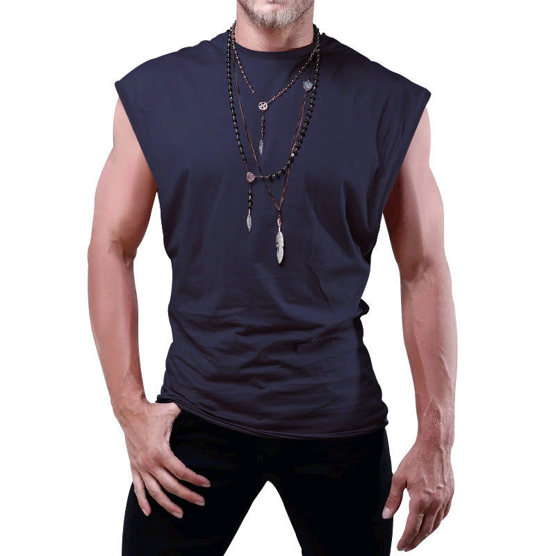 Men's fitted sleeveless muscle shirt made of cotton blend with wide shoulder sections Mune Fashion