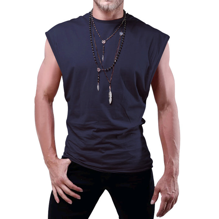 Men's fitted sleeveless muscle shirt made of cotton blend with wide shoulder sections Mune Fashion