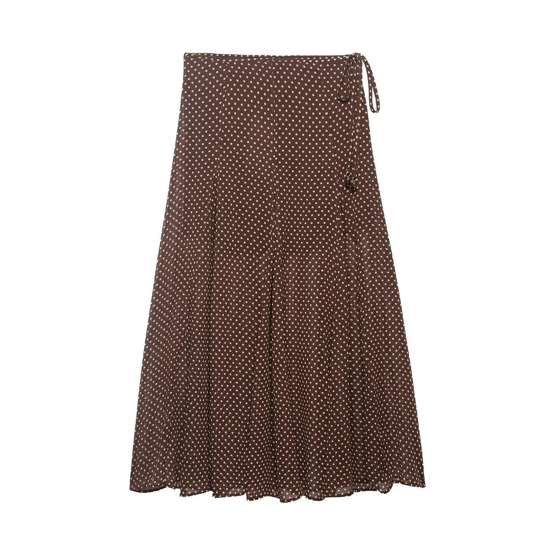 Women's Wrap Midi Skirt made of Chiffon with Polka Dot Pattern Mune Fashion
