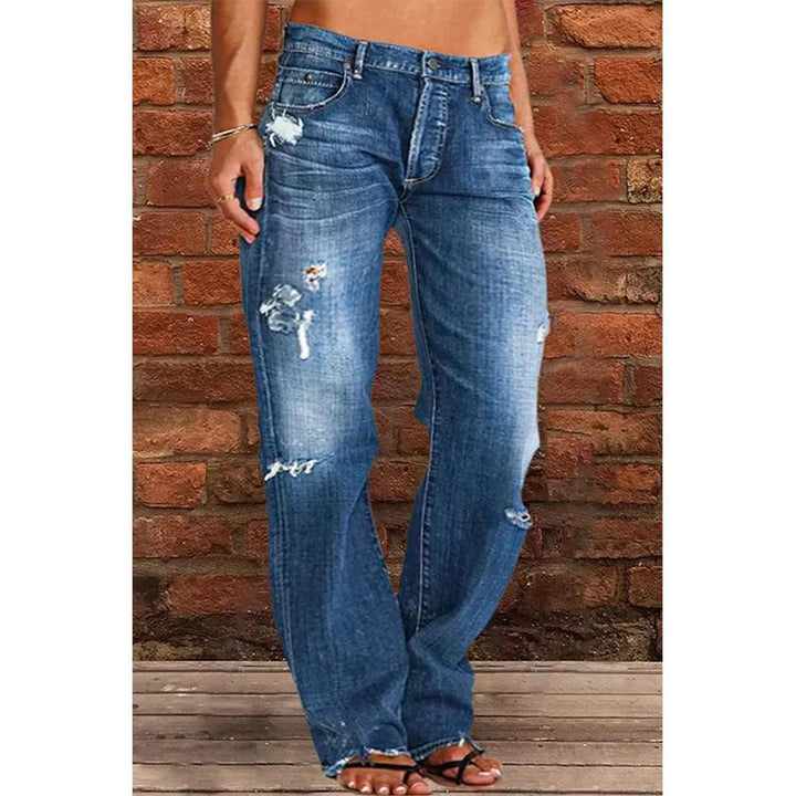 Women Loose Destroyed Jeans with Wide Leg and Low Rise Mune Fashion