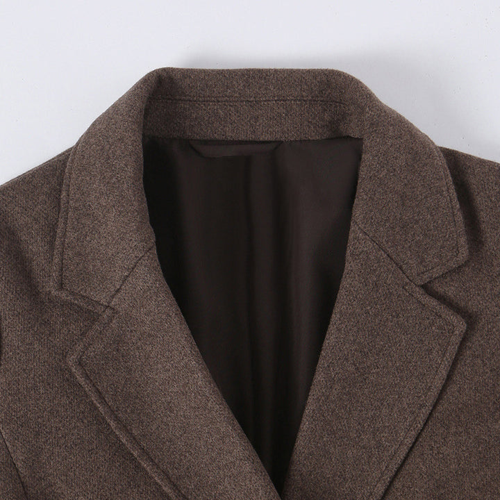 Women's Tailored Wool Blend Coat with Notch Collar and Tied Belt Mune Fashion