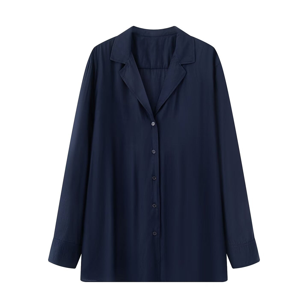 Women's Oversize Blouse with Lapel Collar and Full Button Placket Mune Fashion