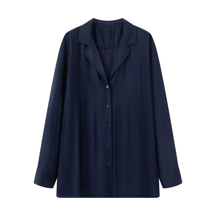 Women's Oversize Blouse with Lapel Collar and Full Button Placket Mune Fashion