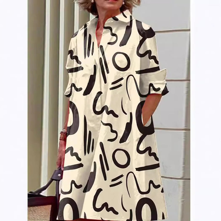 Ladies A-line shirt dress with rolled-up 3/4 sleeves and side pockets Mune Fashion