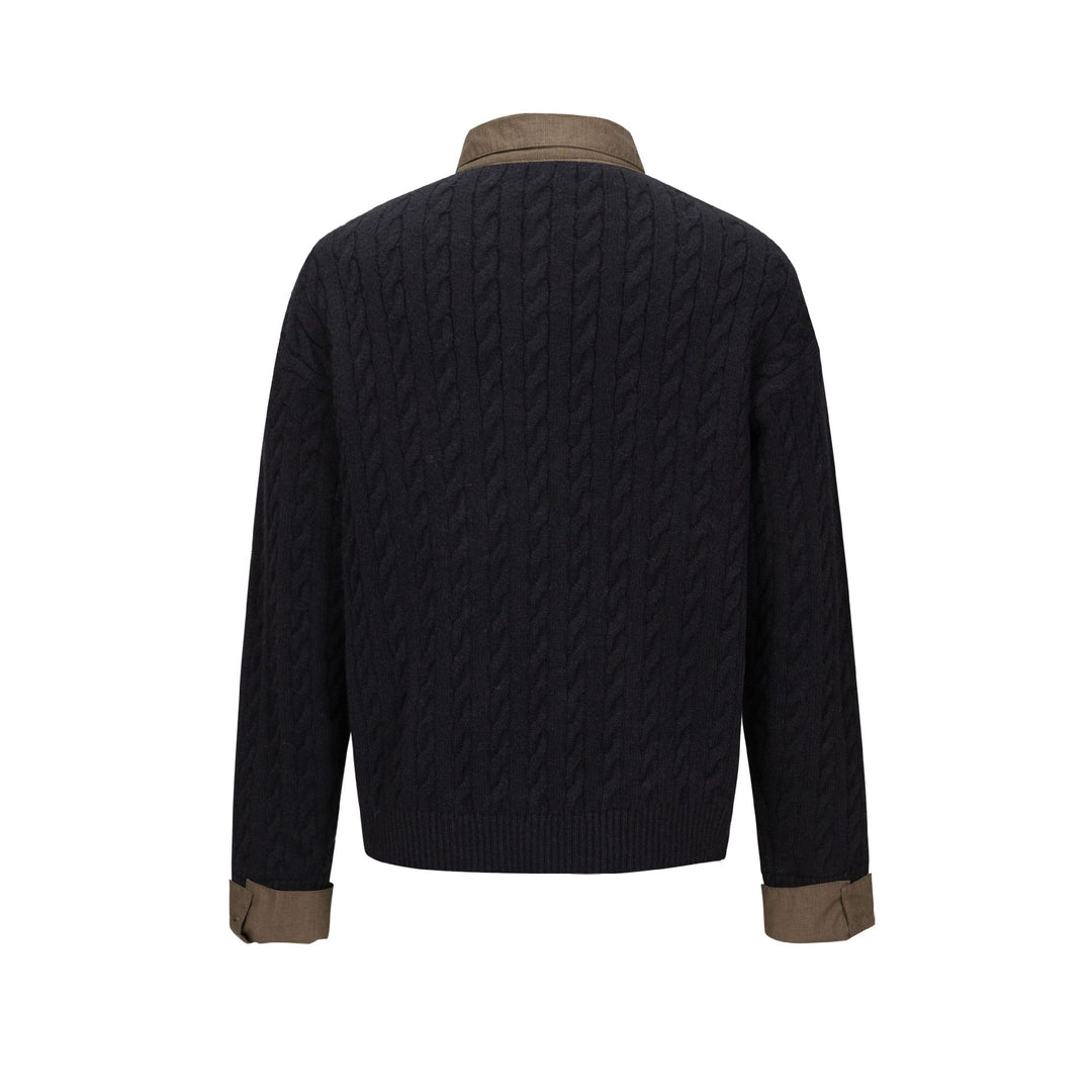 Men's Structured Knit Sweater with Integrated Shirt Collar and Three-Button Placket Mune Fashion