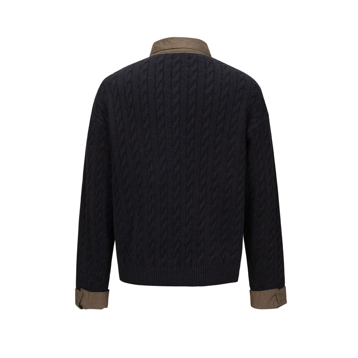 Men's Structured Knit Sweater with Integrated Shirt Collar and Three-Button Placket Mune Fashion