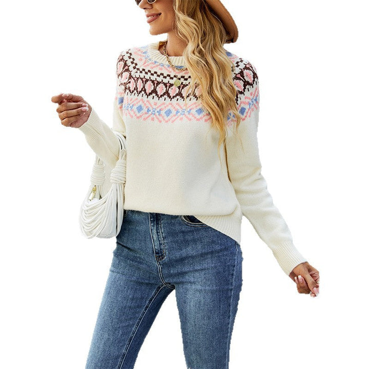 Women's Nordic Pattern Pullover with Round Neck and Casual Cut Mune