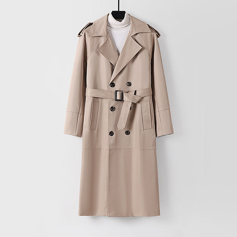Men's Double-Breasted Trench Coat with Waist Belt and Shoulder Tabs Mune Fashion