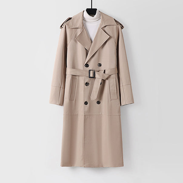 Men's Long Double-Breasted Trench Coat with Belt and Epaulettes Mune Fashion