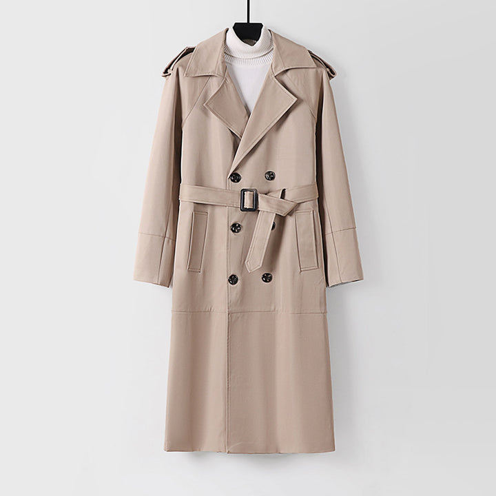 Men's Long Double-Breasted Trench Coat with Belt and Epaulettes Mune Fashion