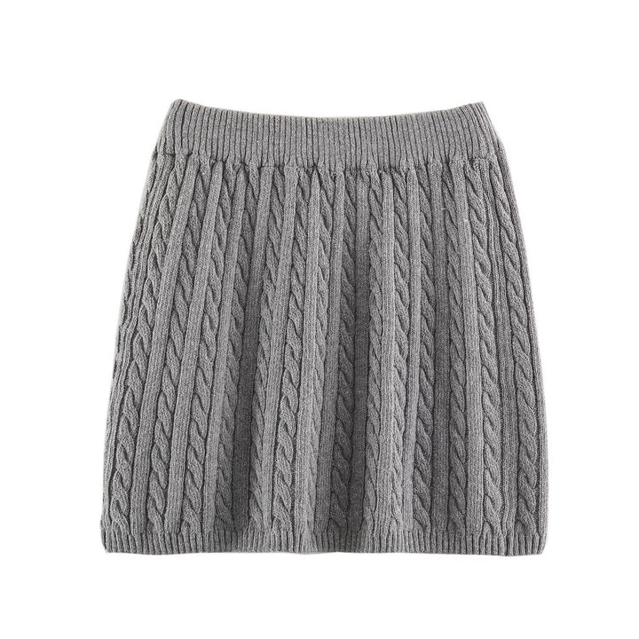 Women's Two-Piece Knit Set with Zipper Hoodie and Short Cable Knit Skirt Mune Fashion
