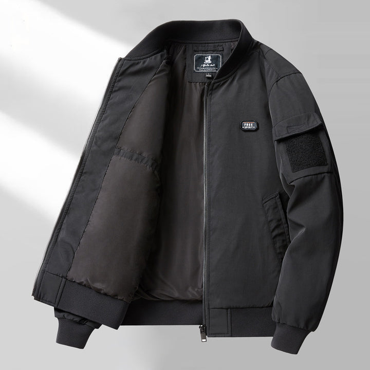 Men's minimalist nylon bomber with padded lining and sleeve flap pocket Mune Fashion