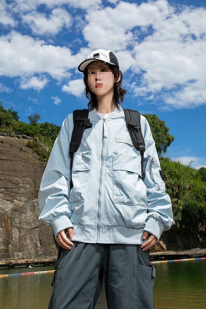 Women's Oversize Multifunctional Field Bomber Jacket with Cargo Pockets & Ribbed Cuffs Mune Fashion