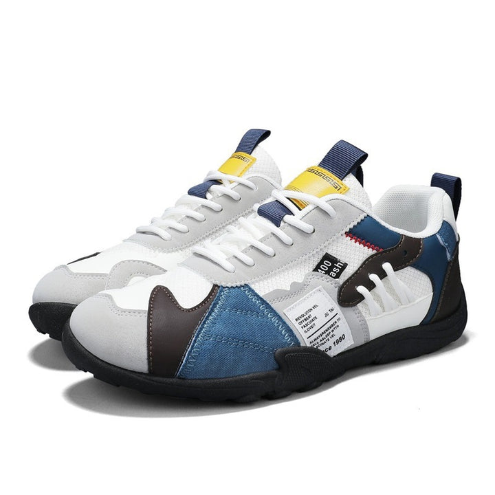 Men's sporty retro mesh leather mix sneakers with reinforced toe cap and grippy trail sole Mune Fashion