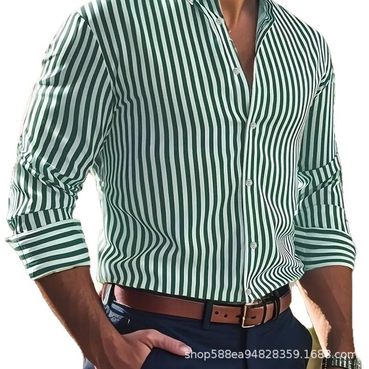 Men's Elegant Long Sleeve Shirt with Fine Stripe Pattern Mune Fashion