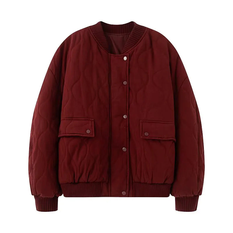 Ladies nan quilted bomber jacket with round neck, padded quilting and flap pockets Mune Fashion